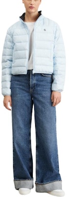 (Women) Calvin Klein Solid Light Blue Puffer Jacket with Logo Print. J20J222585-CYR Lookbook (Women) Calvin Klein Solid Light Blue Puffer Jacket with Logo Print. J20J222585-CYR