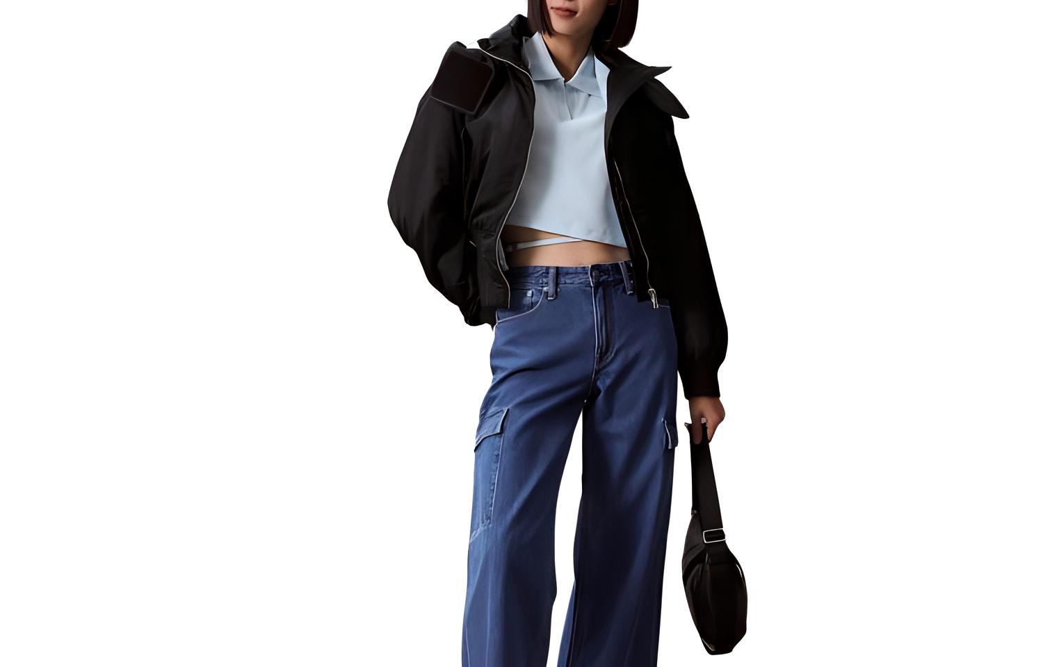 (Women) Calvin Klein  Solid Zip-Up Long-Sleeve Cotton Jacket Space Black. J222681