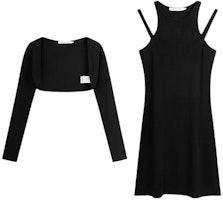 (W) Calvin Klein Set Kardigan Hitam & Gaun Knit Tanpa Lengan. J223344-BEH Order (W) Calvin Klein Set Kardigan Hitam & Gaun Knit Tanpa Lengan. J223344-BEH