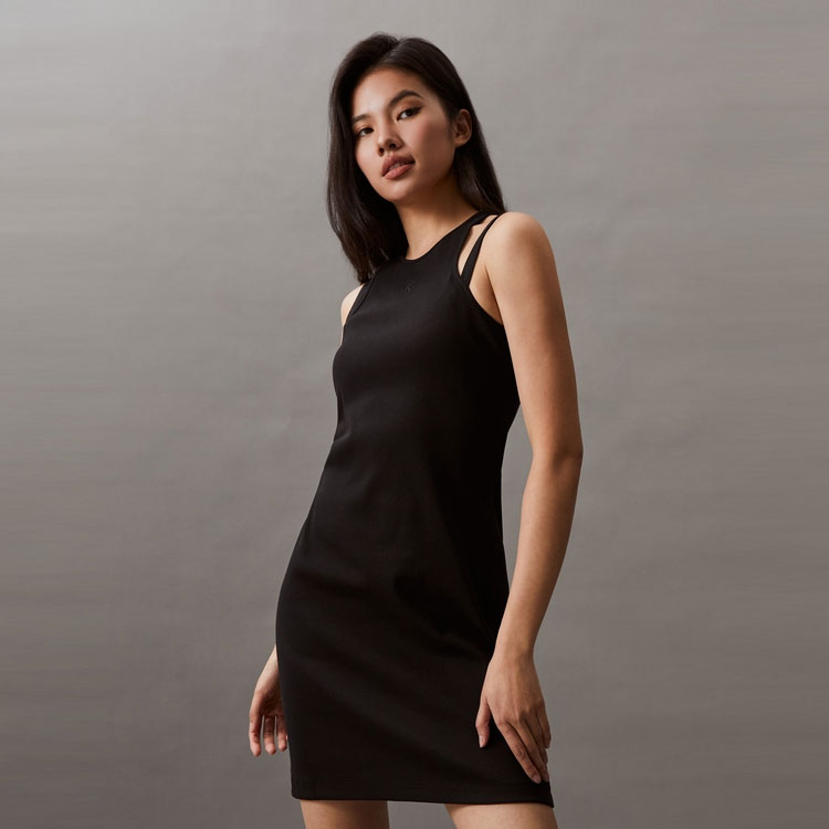Purchase (W) Calvin Klein 太空黑纯色开衫无袖针织连衣裙套装 J223344-BEH