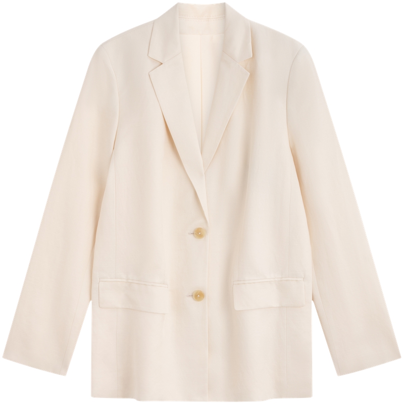 (Women) Calvin Klein  Summer Linen Blend Notch Collar Blazer Oatmeal White. 40WK551