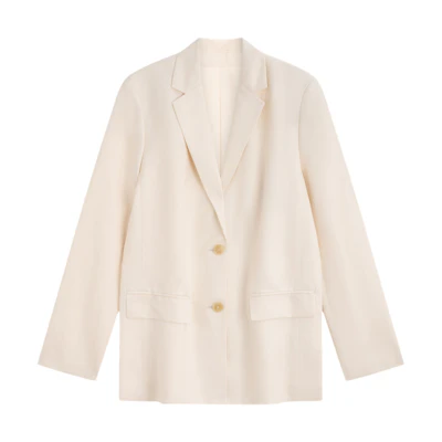 (Women) Calvin Klein Summer Linen Blend Notch Collar Blazer Oatmeal White. 40WK551