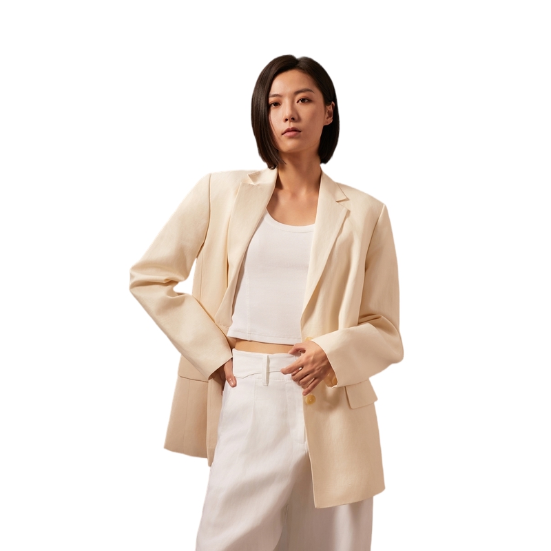 Shop (W) Calvin Klein 夏季亞麻拼接西裝外套 燕麥白色款式 西裝領設計. 40WK551