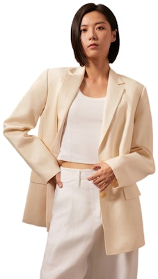 (W) Calvin Klein 夏季亞麻拼接西裝外套 燕麥白色款式 西裝領設計. 40WK551 Shop (W) Calvin Klein 夏季亞麻拼接西裝外套 燕麥白色款式 西裝領設計. 40WK551