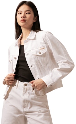 (Women) Calvin Klein Summer Series Vintage Denim Jacket Dawn White. 40WK838 Purchase (Women) Calvin Klein Summer Series Vintage Denim Jacket Dawn White. 40WK838
