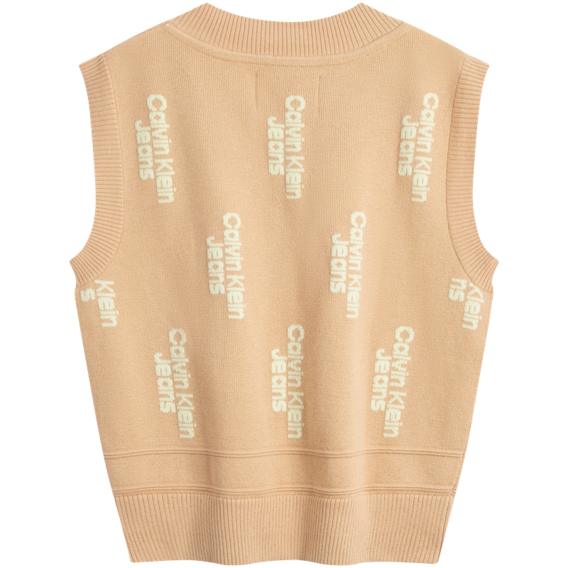 Lookbook (W) CALVIN KLEIN Baju V-Neck Knit Berlapis Ivory Kuning Gaya Kasual. J222942