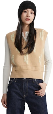 (Women) CALVIN KLEIN V-Neck Layered Knit Sweater Ivory Yellow Casual Style. J222942 Shop (Women) CALVIN KLEIN V-Neck Layered Knit Sweater Ivory Yellow Casual Style. J222942