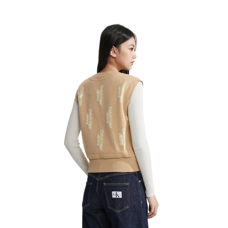 Purchase (W) CALVIN KLEIN Baju V-Neck Knit Berlapis Ivory Kuning Gaya Kasual. J222942