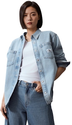 (Women) Calvin Klein Vintage Loose Fit Light Blue Denim Shirt. J223472 Details for (Women) Calvin Klein Vintage Loose Fit Light Blue Denim Shirt. J223472