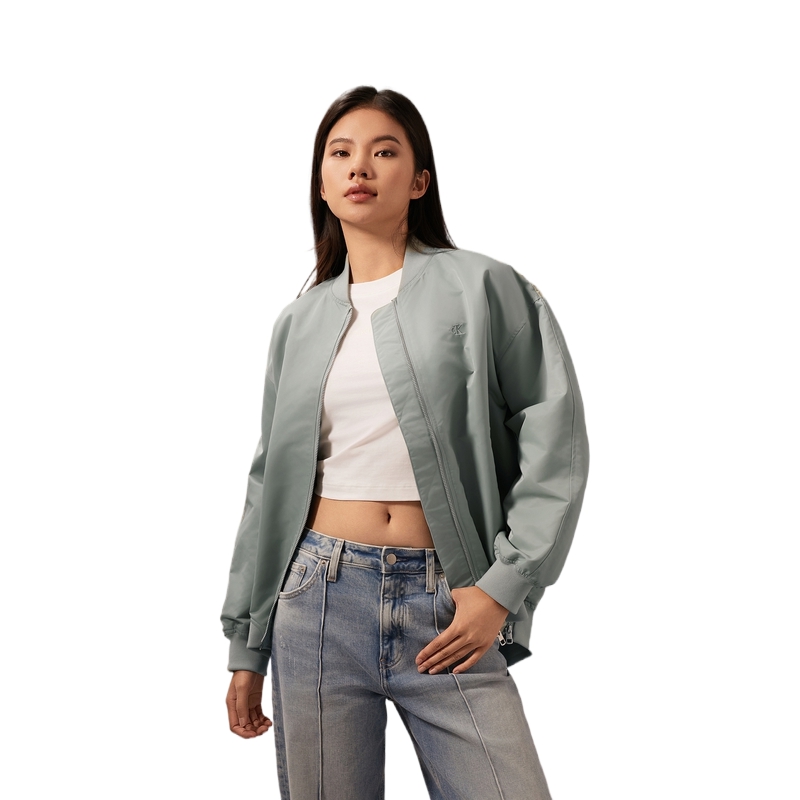 Cheap (W) Calvin Klein Jaket Baseball Waterproof dengan Resleting dan Kerah. J224361