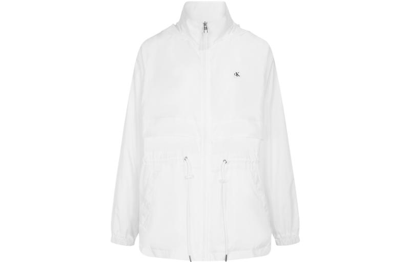 (Women) CALVIN KLEIN  White Hooded Jacket with Embroidered Logo and Drawstring Waist J218892-YAF