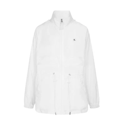 (Women) CALVIN KLEIN White Hooded Jacket with Embroidered Logo and Drawstring Waist J218892-YAF
