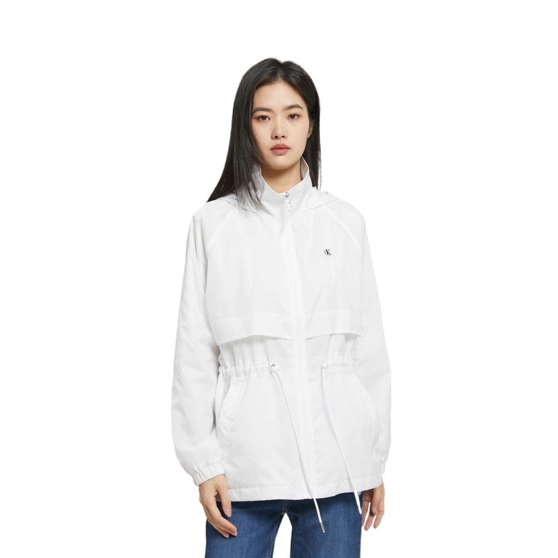 Purchase (Women) CALVIN KLEIN  White Hooded Jacket with Embroidered Logo and Drawstring Waist J218892-YAF
