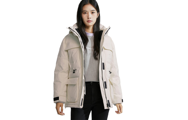 (Women) Calvin Klein  Windproof Waterproof Jacket Milk White Winter Casual Coat. J222322-YBI