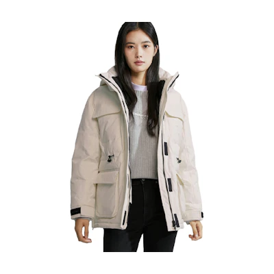 (Women) Calvin Klein Windproof Waterproof Jacket Milk White Winter Casual Coat. J222322-YBI