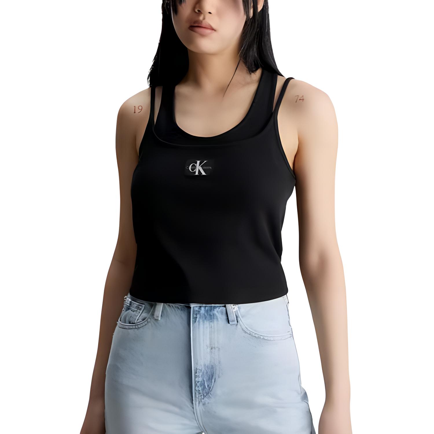 (Women) Calvin Klein Black Dual-Layer Tank Top with Colorblock Lettering J20J221430-BEH