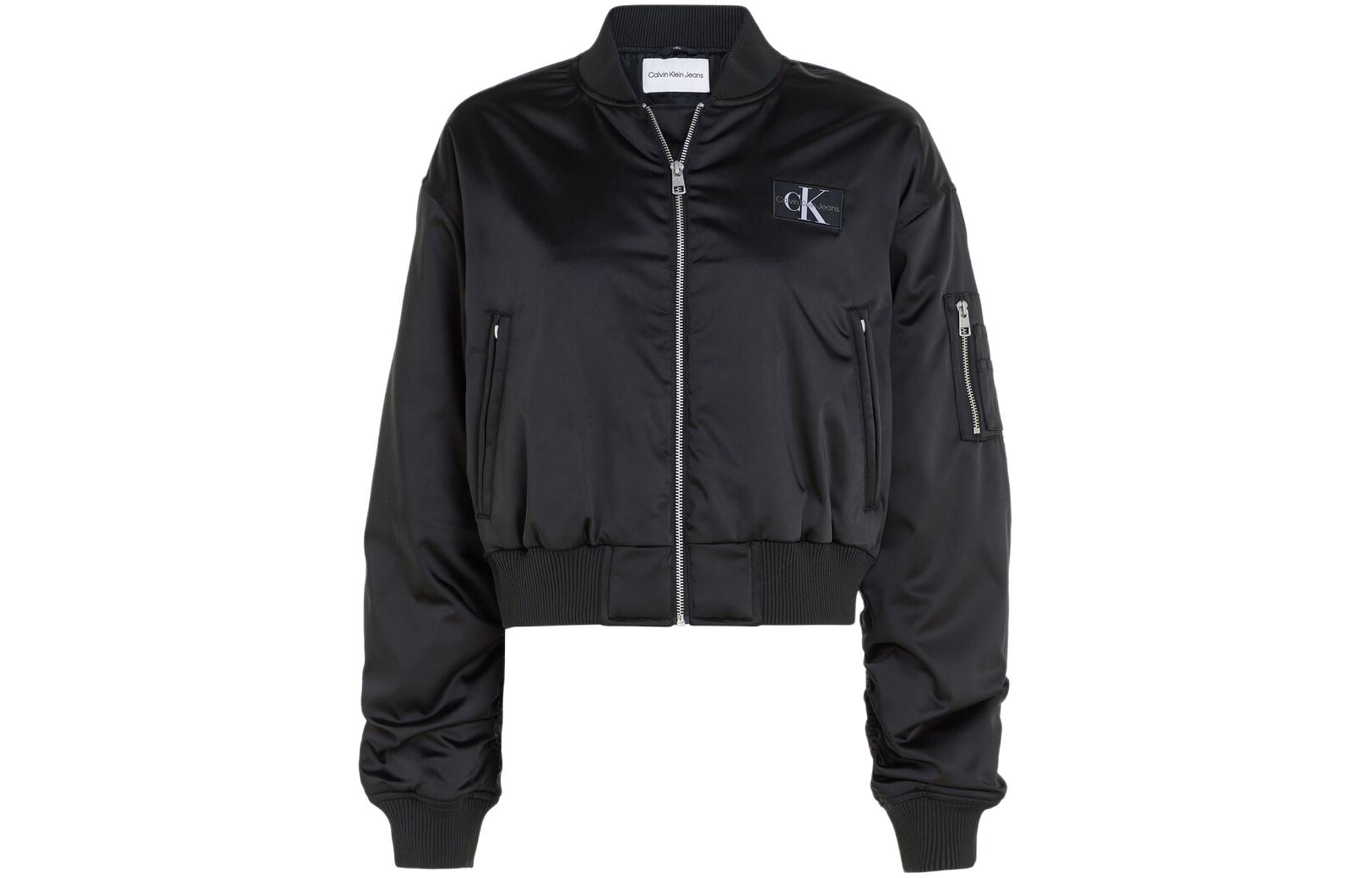 (Women) Calvin Klein Black Satin Short Bomber Jacket J222591-BEH