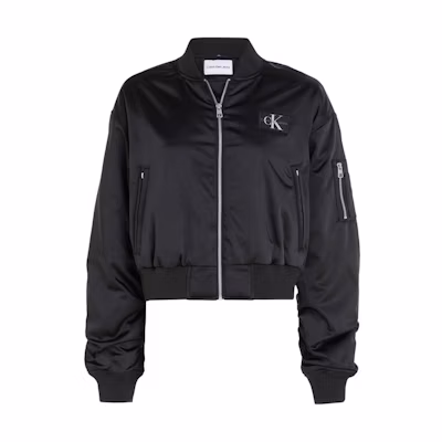 (Women) Calvin Klein Black Satin Short Bomber Jacket J222591-BEH