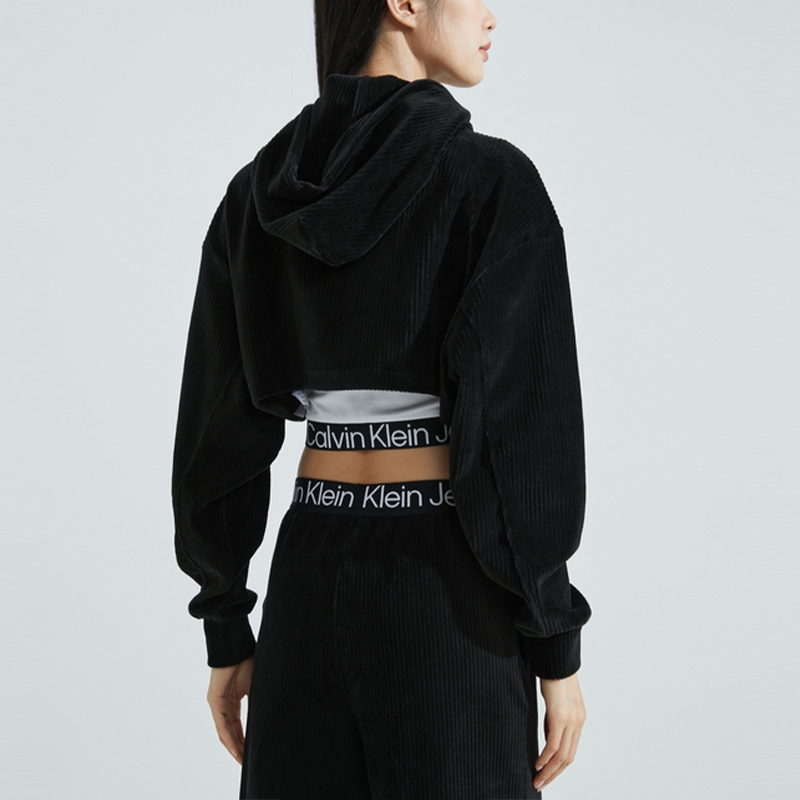 Shop (Women) Calvin Klein Black/White Velvet Hoodie Tank Top Shorts Set J222299-BEH