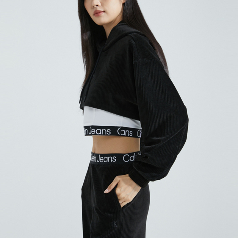 Purchase (Women) Calvin Klein Black/White Velvet Hoodie Tank Top Shorts Set J222299-BEH