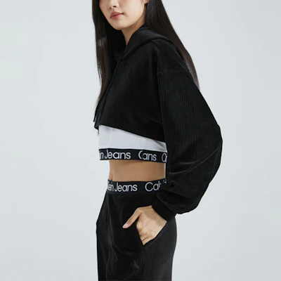 (Women) Calvin Klein Black/White Velvet Hoodie Tank Top Shorts Set J222299-BEH Purchase (Women) Calvin Klein Black/White Velvet Hoodie Tank Top Shorts Set J222299-BEH