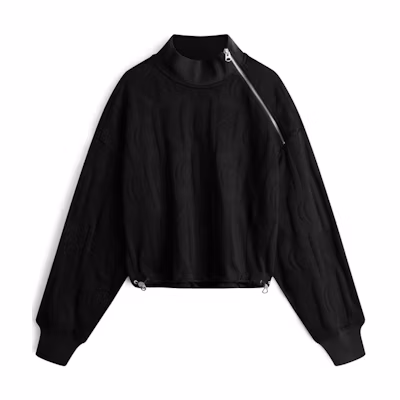 (Women) Calvin Klein CK Letter Jacquard Half-Zip Cotton Sweatshirt Women Space Black J222298BEH