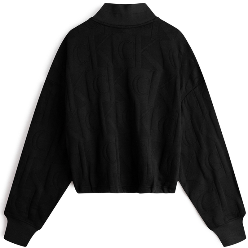 Lookbook (W) Calvin Klein CK Letter Jacquard Half-Zip Sweatshirt Wanita Hitam Ruang J222298BEH