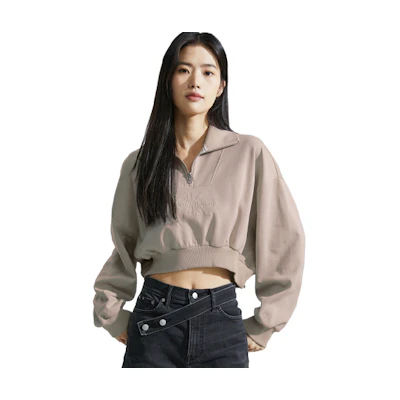 (Women) Calvin Klein Cream Beige Solid Crop Pullover Sweatshirt J222302-PED