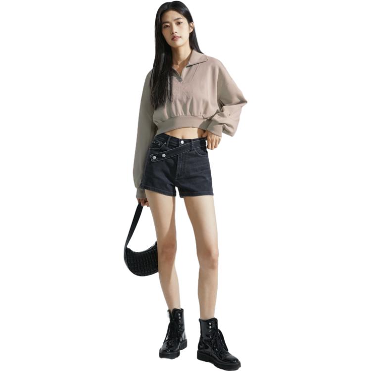 Lookbook (W) Calvin Klein 奶油米色纯色短款套头卫衣 J222302-PED