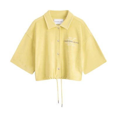 (Women) Calvin Klein Cropped Embroidered Polo Short Sleeve Sweatshirt Jasmine Yellow ZW02480