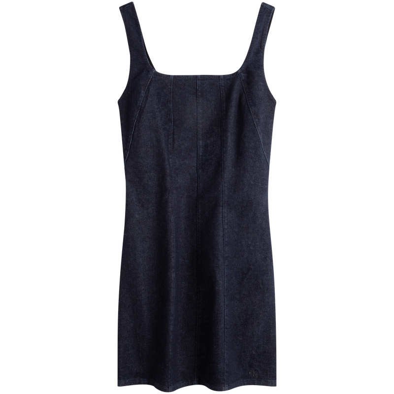 (Women) CALVIN KLEIN Denim Embroidered Slim Fit Stretch Cami Dress Women Blue Black 40WK718
