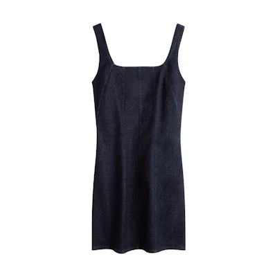 (Women) CALVIN KLEIN Denim Embroidered Slim Fit Stretch Cami Dress Women Blue Black 40WK718
