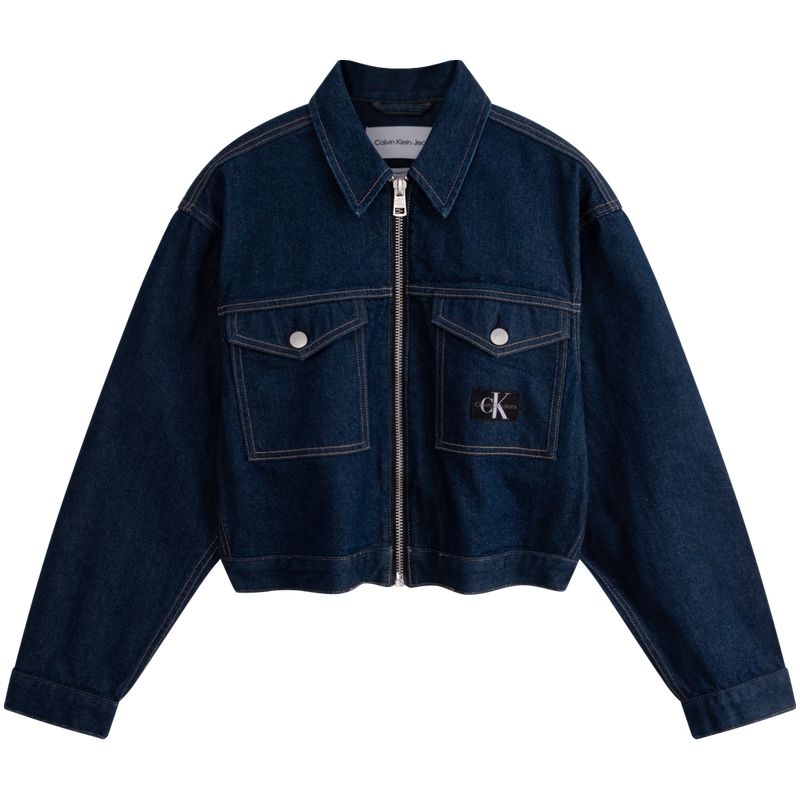 (Women) Calvin Klein Denim Zip-Up Jacket in Retro Cotton-Blend Deep Blue J222706