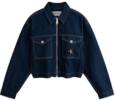 (Women) Calvin Klein Denim Zip-Up Jacket in Retro Cotton-Blend Deep Blue J222706 (Women) Calvin Klein Denim Zip-Up Jacket in Retro Cotton-Blend Deep Blue J222706
