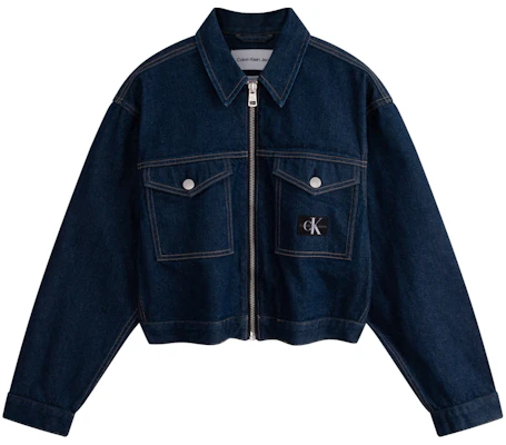 (W) 卡尔文克莱因复古深蓝棉混牛仔拉链夹克 J222706 Buy (W) 卡尔文克莱因复古深蓝棉混牛仔拉链夹克 J222706