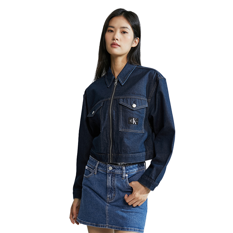 Shop (W) 卡尔文克莱因复古深蓝棉混牛仔拉链夹克 J222706