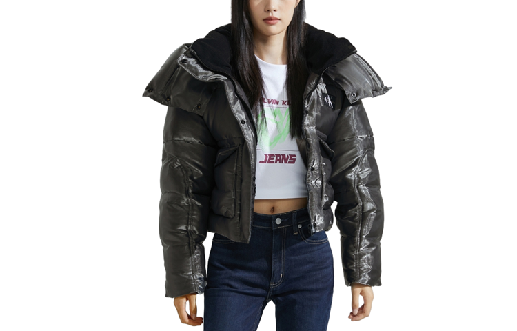 (Women) Calvin Klein Early Autumn Embroidered Logo Hooded Cotton Jacket Women Grey. J221878-0GK