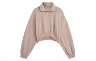 (Women) Calvin Klein Embossed Letter Half-Zip Sweatshirt Milk Coffee Color J222302 (Women) Calvin Klein Embossed Letter Half-Zip Sweatshirt Milk Coffee Color J222302