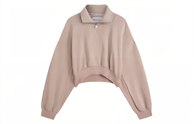 (Women) Calvin Klein Embossed Letter Half-Zip Sweatshirt Milk Coffee Color J222302 Order (Women) Calvin Klein Embossed Letter Half-Zip Sweatshirt Milk Coffee Color J222302