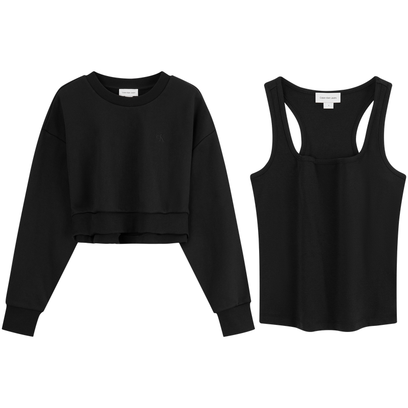 (Women) Calvin Klein Fashion Tank Top and Trendy Cropped Sweatshirt Set J224599
