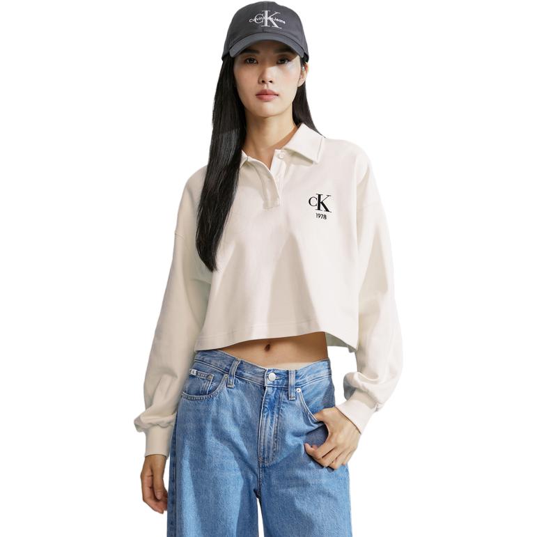 Purchase (W) 卡尔文克莱因字母半门襟奶白色长袖卫衣 J222301