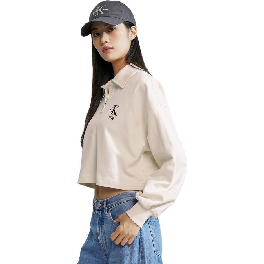 Sizing (W) 卡尔文克莱因字母半门襟奶白色长袖卫衣 J222301
