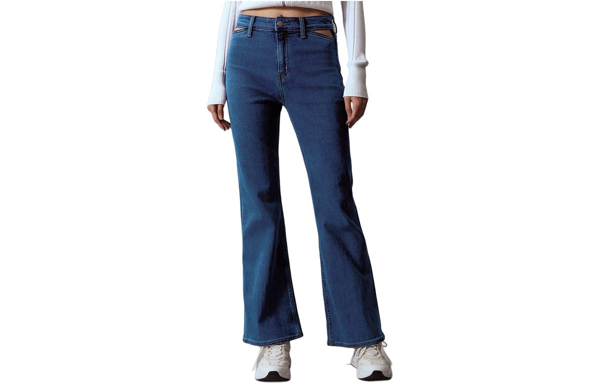 (Women) Calvin Klein High-Waisted Flared Cutout Washed Denim Jeans Women Blue J222910-1BJ