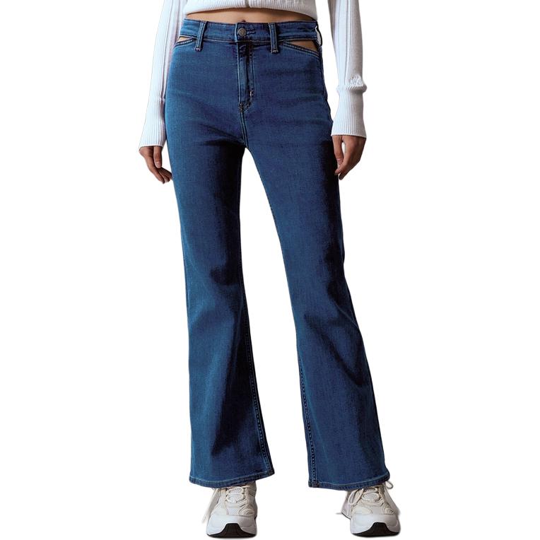 (Women) Calvin Klein High-Waisted Flared Cutout Washed Denim Jeans Women Blue J222910-1BJ 圖 5