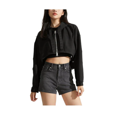 (Women) Calvin Klein Jacquard Tape Zip-Up Hoodie Space Black Womens J222938-BEH
