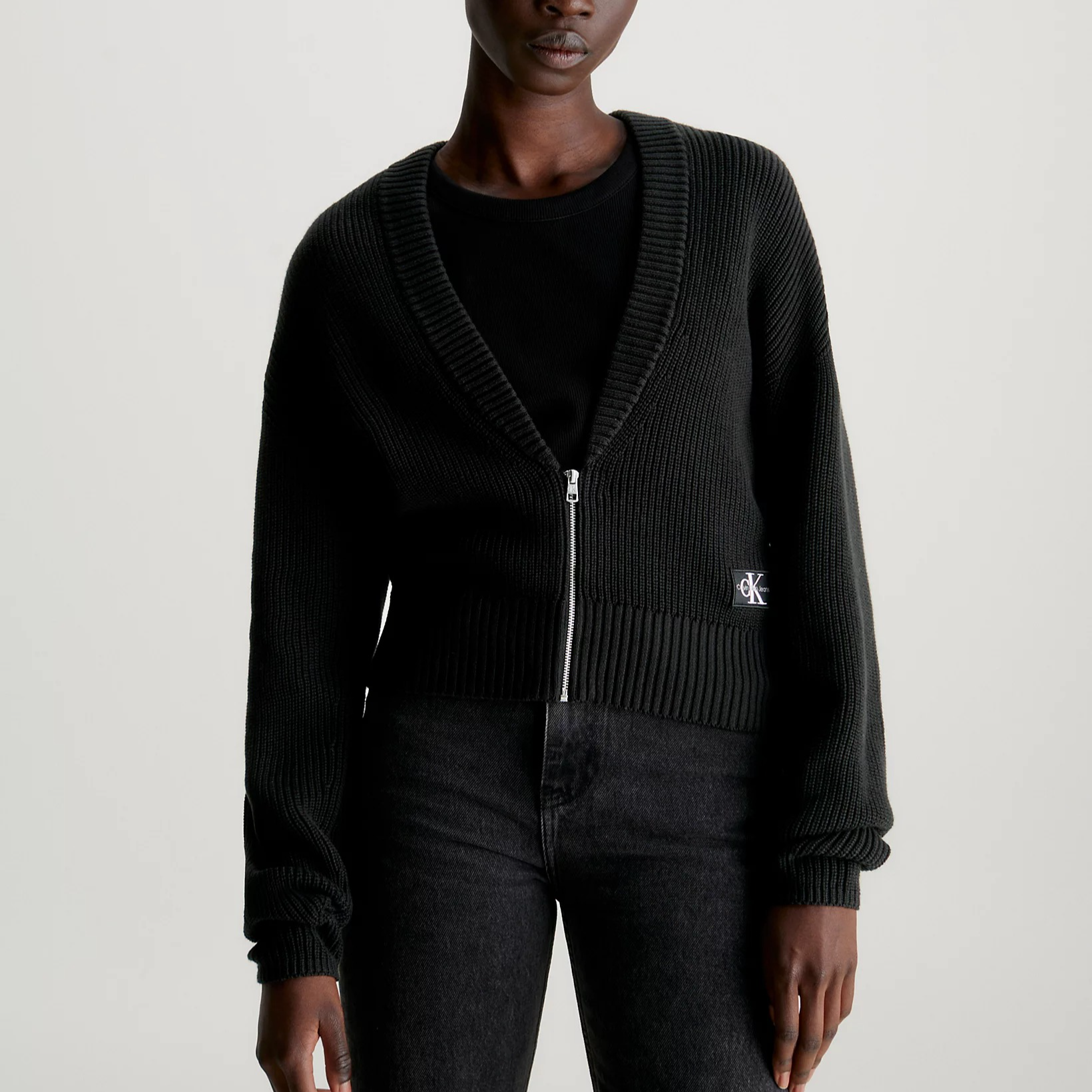 Shop (Women) Calvin Klein Jeans  Black V-Neck Knit Sweater Casual Loose Fit. J20J222623-BEH