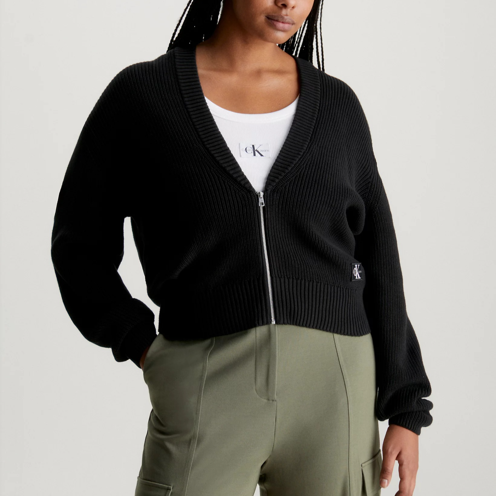 Purchase (Women) Calvin Klein Jeans  Black V-Neck Knit Sweater Casual Loose Fit. J20J222623-BEH