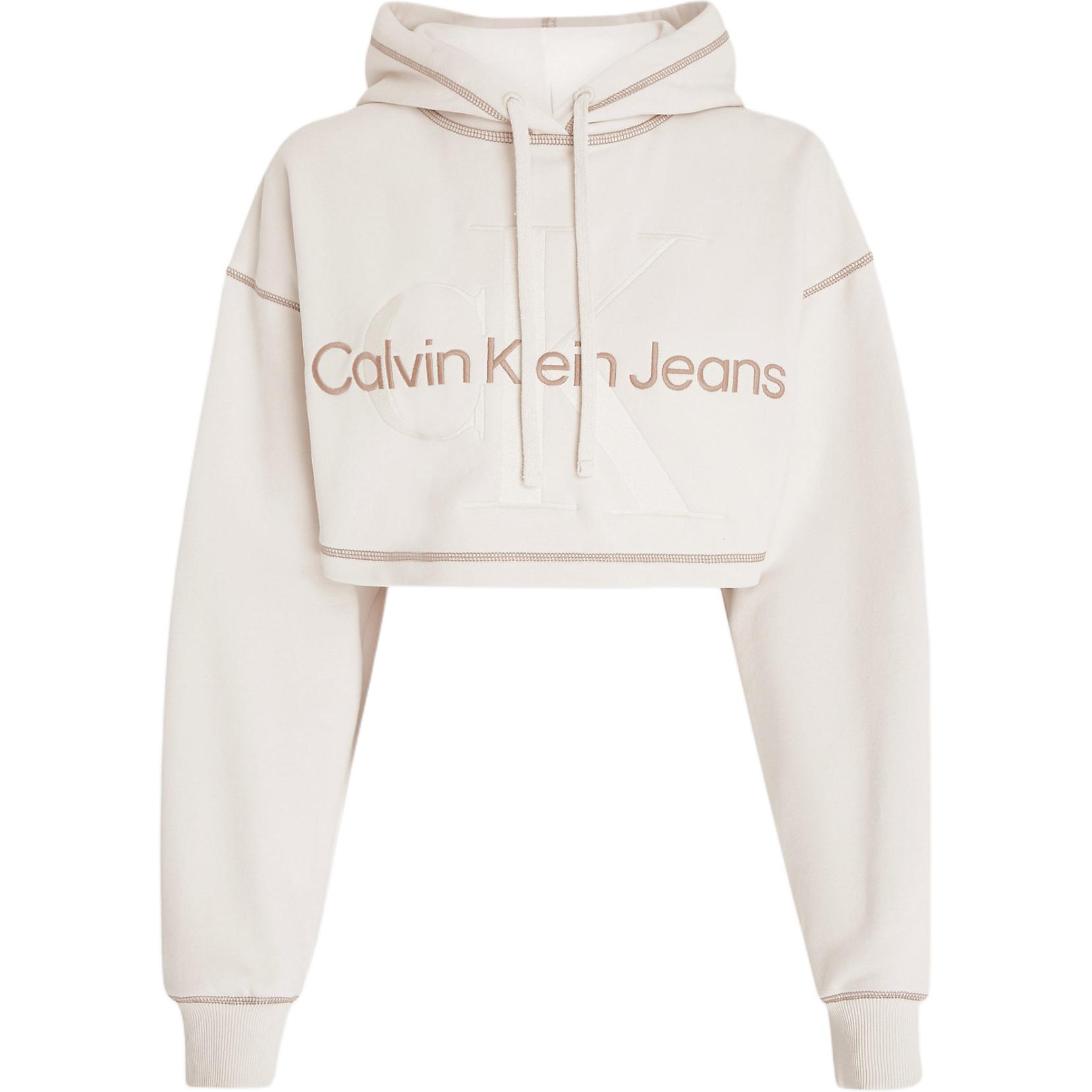 (Women) Calvin Klein Jeans  Ivory Relaxed Fit Logo Crewneck Sweatshirt. J20J222540-YBI