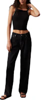 (Women) Calvin Klein Jeans Black Logo Trim Fitted Square Neck Tank Top Womens Europe Style J20J223110-BEH (Women) Calvin Klein Jeans Black Logo Trim Fitted Square Neck Tank Top Womens Europe Style J20J223110-BEH