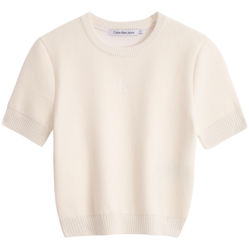 (Women) Calvin Klein Jeans Cashmere Blend Knitted Short Sleeve Sweater Cream. J222972